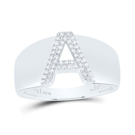 Sterling Silver Diamond Initial "A" Men's Ring 1/8 Cttw - Splendid Jewellery