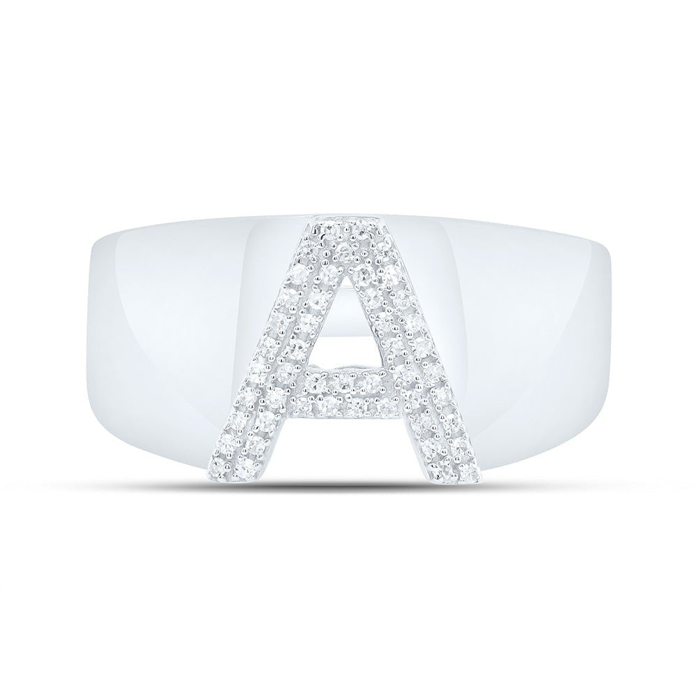 Sterling Silver Diamond Initial "A" Men's Ring 1/8 Cttw - Splendid Jewellery