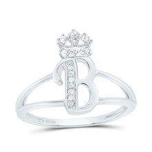 Load image into Gallery viewer, Sterling Silver Diamond Initial "B" Crown Women's Ring 1/12 Cttw - Splendid Jewellery
