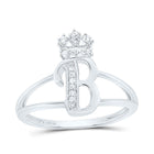 Sterling Silver Diamond Initial "B" Crown Women's Ring 1/12 Cttw - Splendid Jewellery