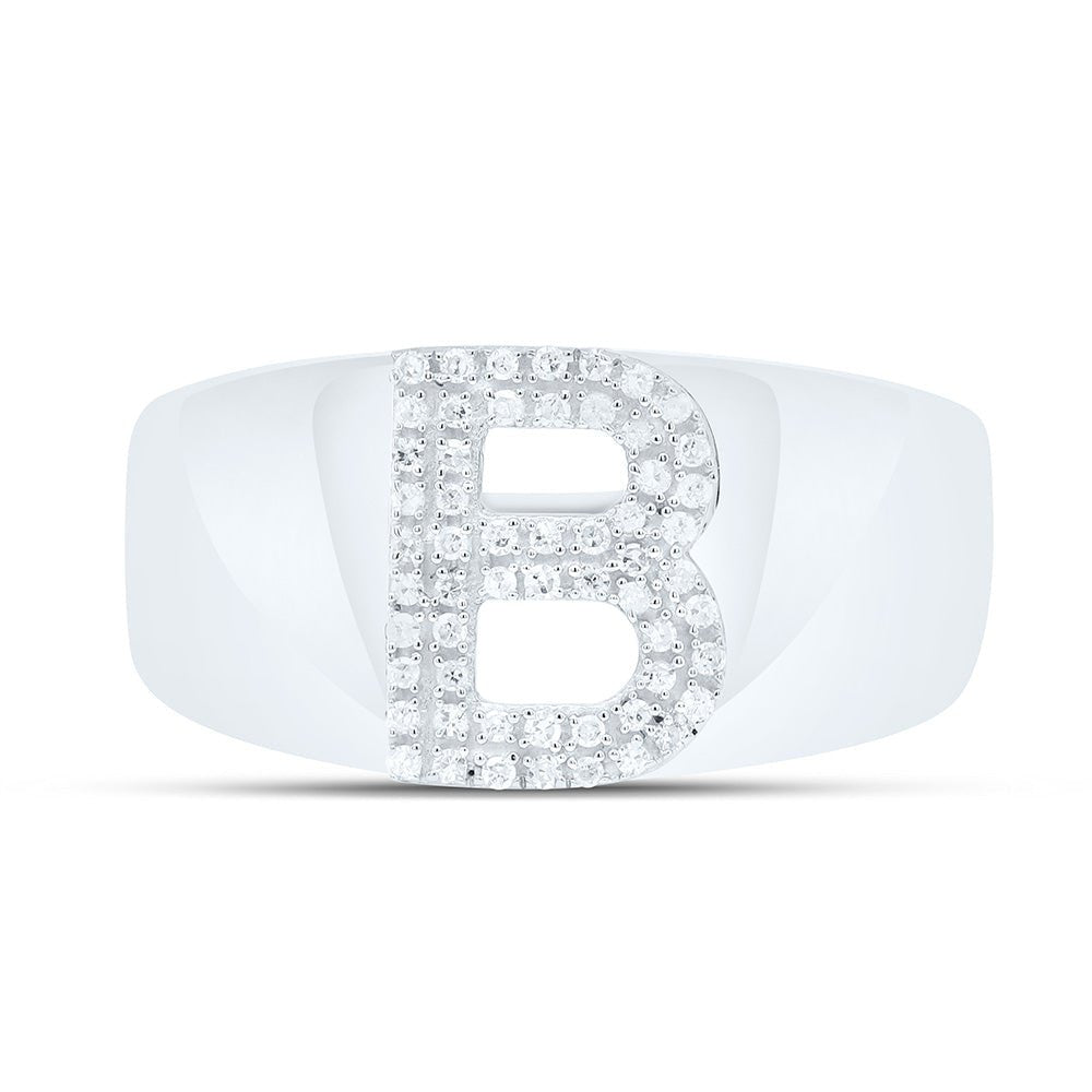 Sterling Silver Diamond Initial "B" Men's Ring 1/6 Cttw - Splendid Jewellery