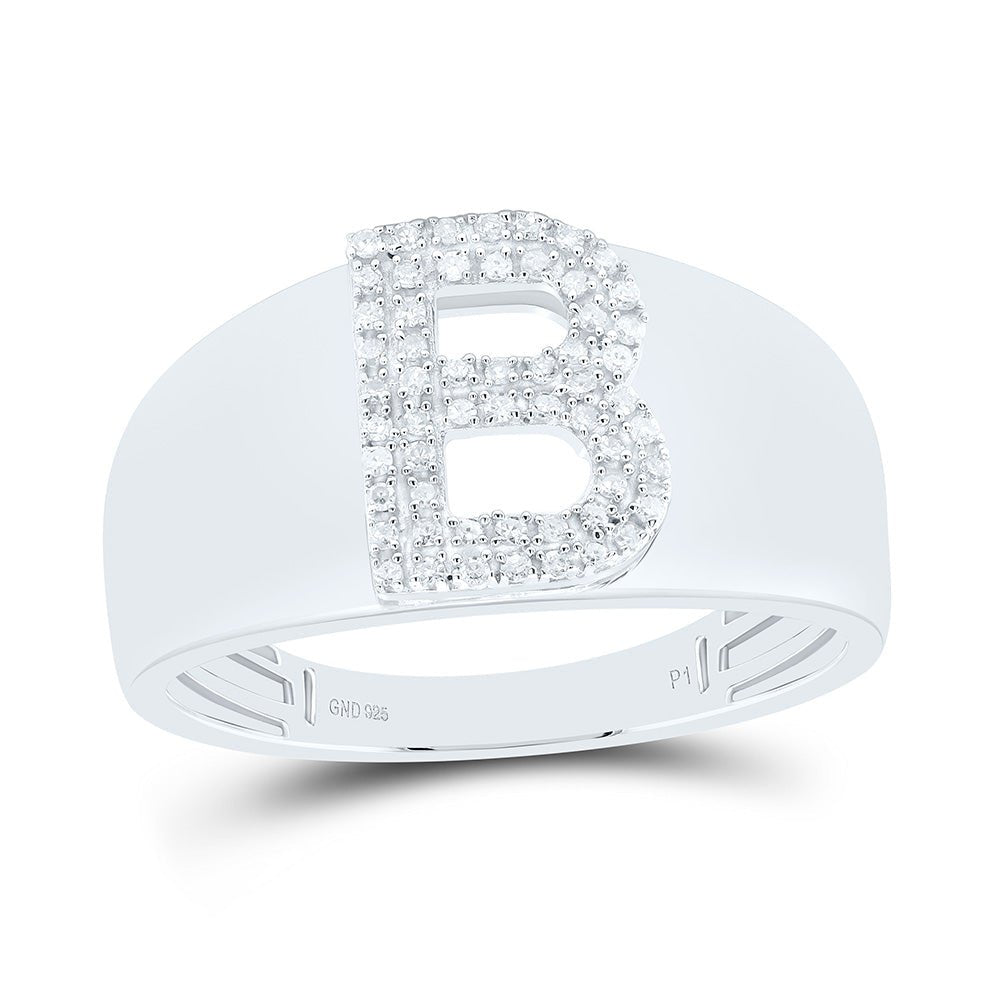 Sterling Silver Diamond Initial "B" Men's Ring 1/6 Cttw - Splendid Jewellery