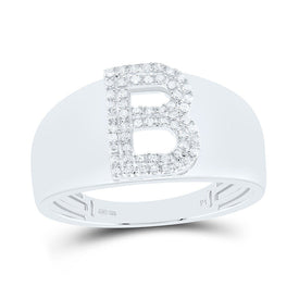Sterling Silver Diamond Initial "B" Men's Ring 1/6 Cttw - Splendid Jewellery