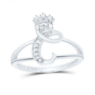Sterling Silver Diamond Initial "C" Crown Women's Ring 1/12 Cttw - Splendid Jewellery