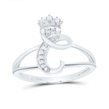 Load image into Gallery viewer, Sterling Silver Diamond Initial "C" Crown Women's Ring 1/12 Cttw - Splendid Jewellery