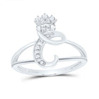 Sterling Silver Diamond Initial "C" Crown Women's Ring 1/12 Cttw - Splendid Jewellery