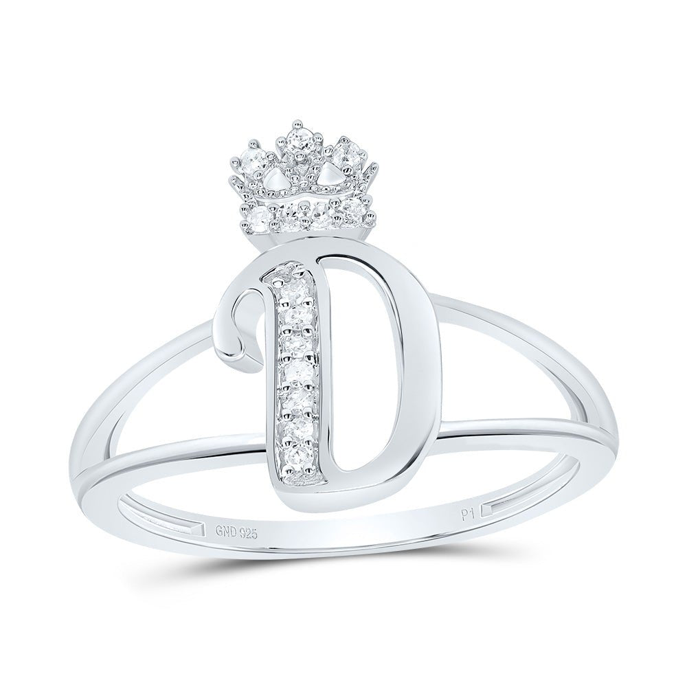 Sterling Silver Diamond Initial "D" Crown Women's Ring 1/12 Cttw - Splendid Jewellery