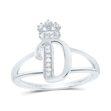 Load image into Gallery viewer, Sterling Silver Diamond Initial "D" Crown Women's Ring 1/12 Cttw - Splendid Jewellery