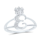 Sterling Silver Diamond Initial "E" Crown Women's Ring 1/10 Cttw - Splendid Jewellery