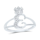 Sterling Silver Diamond Initial "E" Crown Women's Ring 1/10 Cttw - Splendid Jewellery