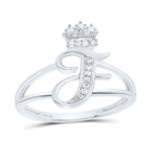 Sterling Silver Diamond Initial "F" Crown Women's Ring 1/12 Cttw - Splendid Jewellery