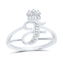Load image into Gallery viewer, Sterling Silver Diamond Initial "F" Crown Women's Ring 1/12 Cttw - Splendid Jewellery