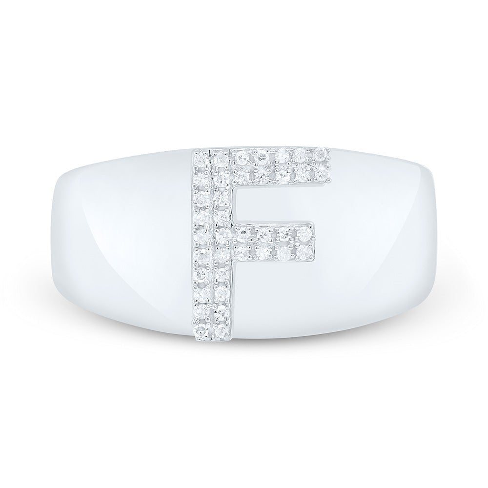 Sterling Silver Diamond Initial "F" Men's Ring 1/10 Cttw - Splendid Jewellery