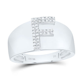 Sterling Silver Diamond Initial "F" Men's Ring 1/10 Cttw - Splendid Jewellery