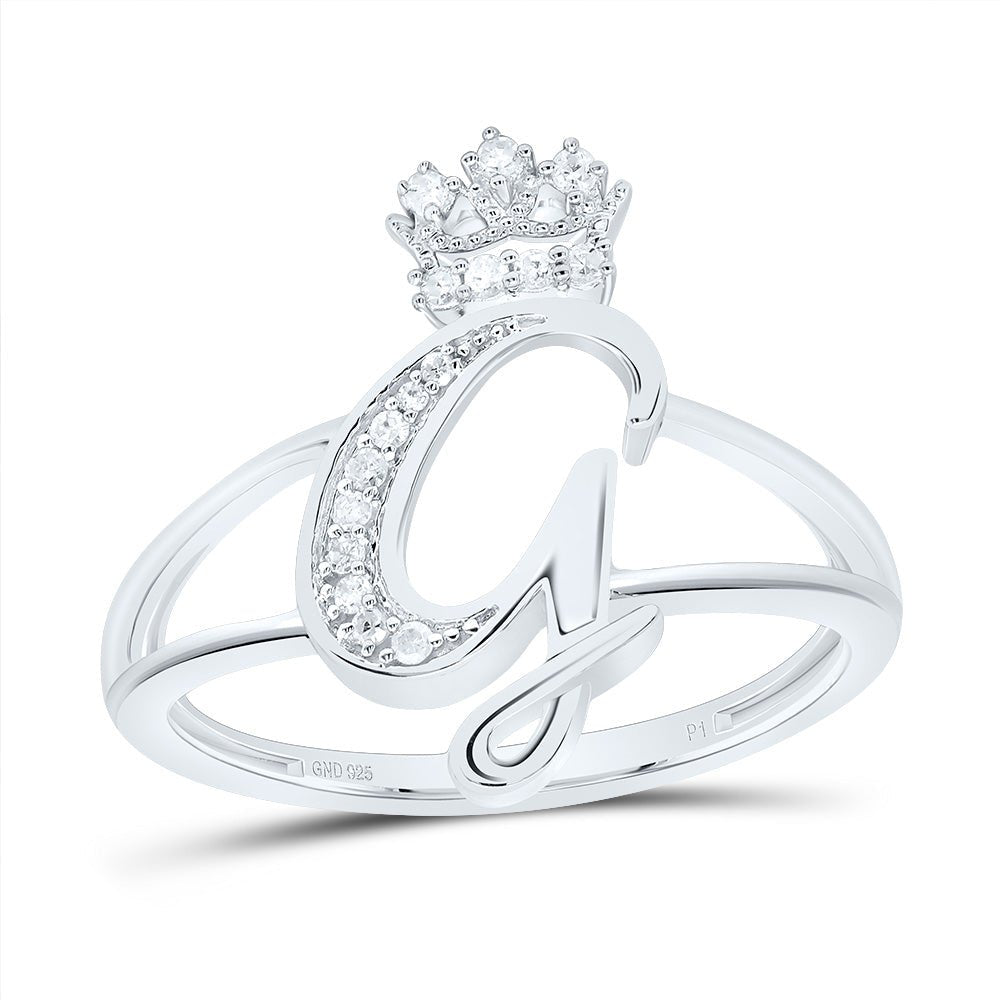 Sterling Silver Diamond Initial "G" Crown Women's Ring 1/10 Cttw - Splendid Jewellery
