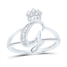 Load image into Gallery viewer, Sterling Silver Diamond Initial "G" Crown Women's Ring 1/10 Cttw - Splendid Jewellery