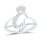 Sterling Silver Diamond Initial "G" Crown Women's Ring 1/10 Cttw - Splendid Jewellery