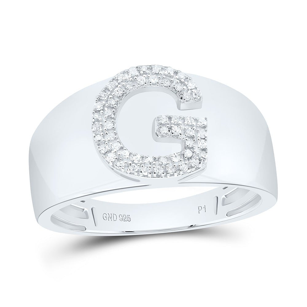 Sterling Silver Diamond Initial "G" Men's Ring 1/6 Cttw - Splendid Jewellery