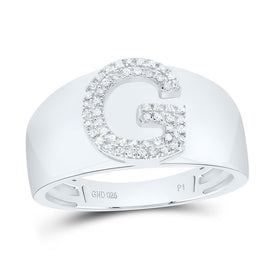 Sterling Silver Diamond Initial "G" Men's Ring 1/6 Cttw - Splendid Jewellery