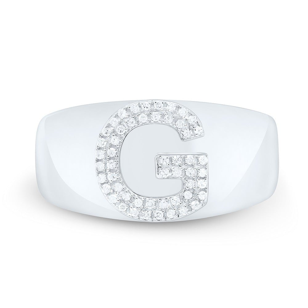 Sterling Silver Diamond Initial "G" Men's Ring 1/6 Cttw - Splendid Jewellery