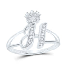 Sterling Silver Diamond Initial "H" Crown Women's Ring 1/8 Cttw - Splendid Jewellery