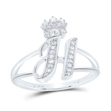 Load image into Gallery viewer, Sterling Silver Diamond Initial "H" Crown Women's Ring 1/8 Cttw - Splendid Jewellery