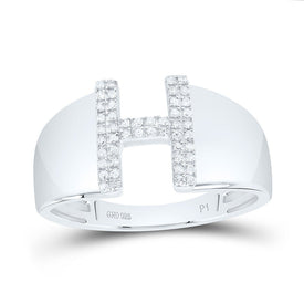 Sterling Silver Diamond Initial "H" Men's Ring 1/8 Cttw - Splendid Jewellery