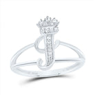 Sterling Silver Diamond Initial "I" Crown Women's Ring 1/12 Cttw - Splendid Jewellery