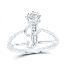 Load image into Gallery viewer, Sterling Silver Diamond Initial "I" Crown Women's Ring 1/12 Cttw - Splendid Jewellery