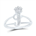 Sterling Silver Diamond Initial "I" Crown Women's Ring 1/12 Cttw - Splendid Jewellery