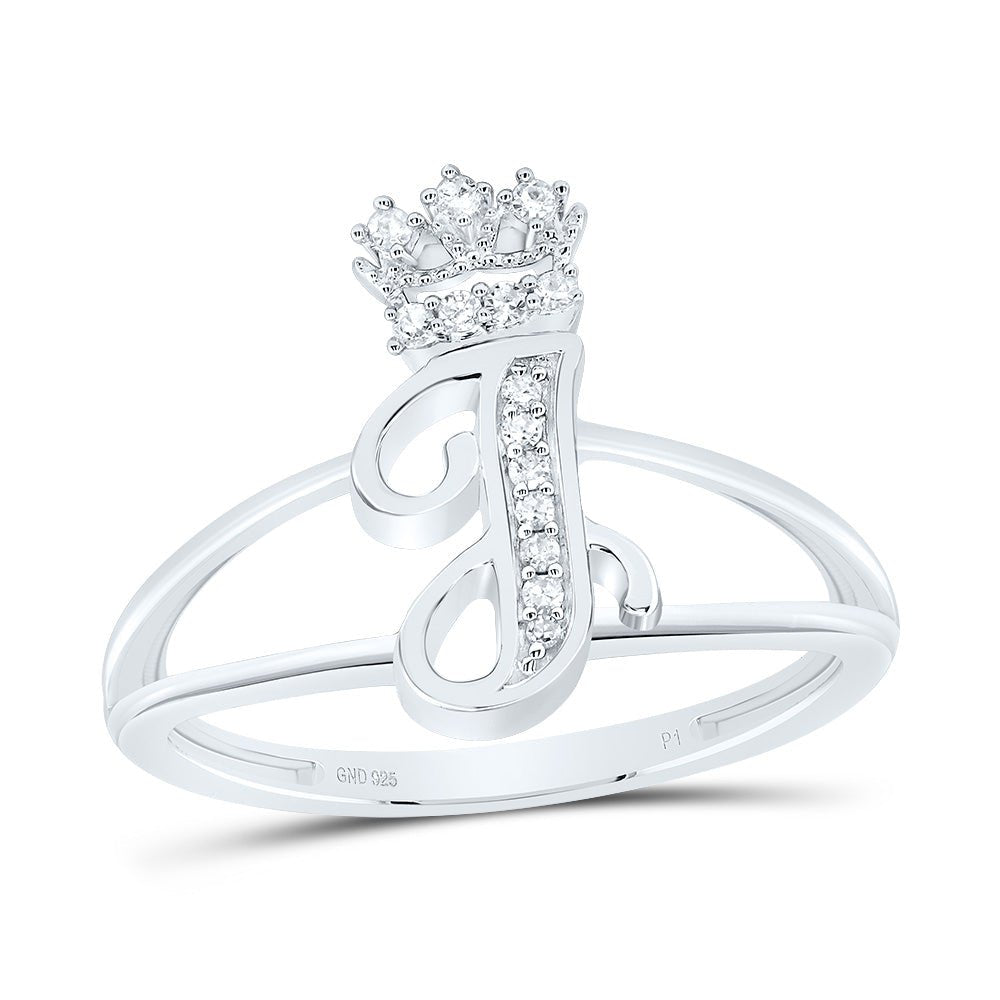Sterling Silver Diamond Initial "J" Crown Women's Ring 1/12 Cttw - Splendid Jewellery