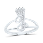 Sterling Silver Diamond Initial "J" Crown Women's Ring 1/12 Cttw - Splendid Jewellery