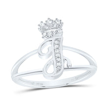 Load image into Gallery viewer, Sterling Silver Diamond Initial "J" Crown Women's Ring 1/12 Cttw - Splendid Jewellery