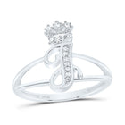 Sterling Silver Diamond Initial "J" Crown Women's Ring 1/12 Cttw - Splendid Jewellery