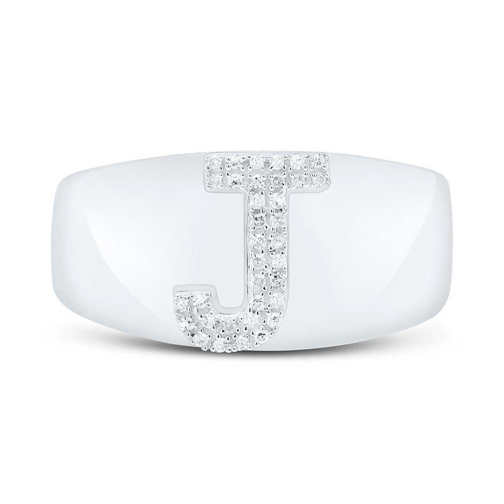 Sterling Silver Diamond Initial "J" Men's Ring 1/10 Cttw - Splendid Jewellery