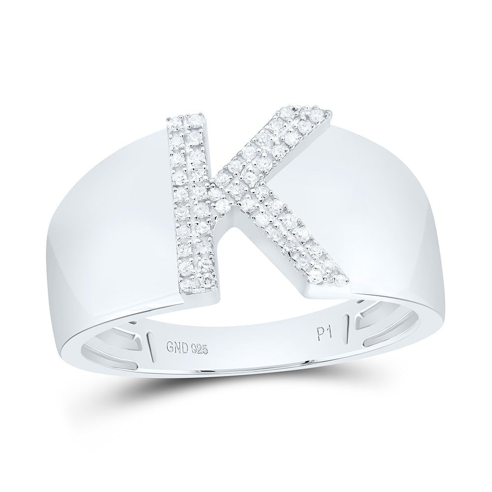Sterling Silver Diamond Initial "K" Men's Ring 1/8 Cttw - Splendid Jewellery