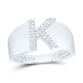 Sterling Silver Diamond Initial "K" Men's Ring 1/8 Cttw - Splendid Jewellery