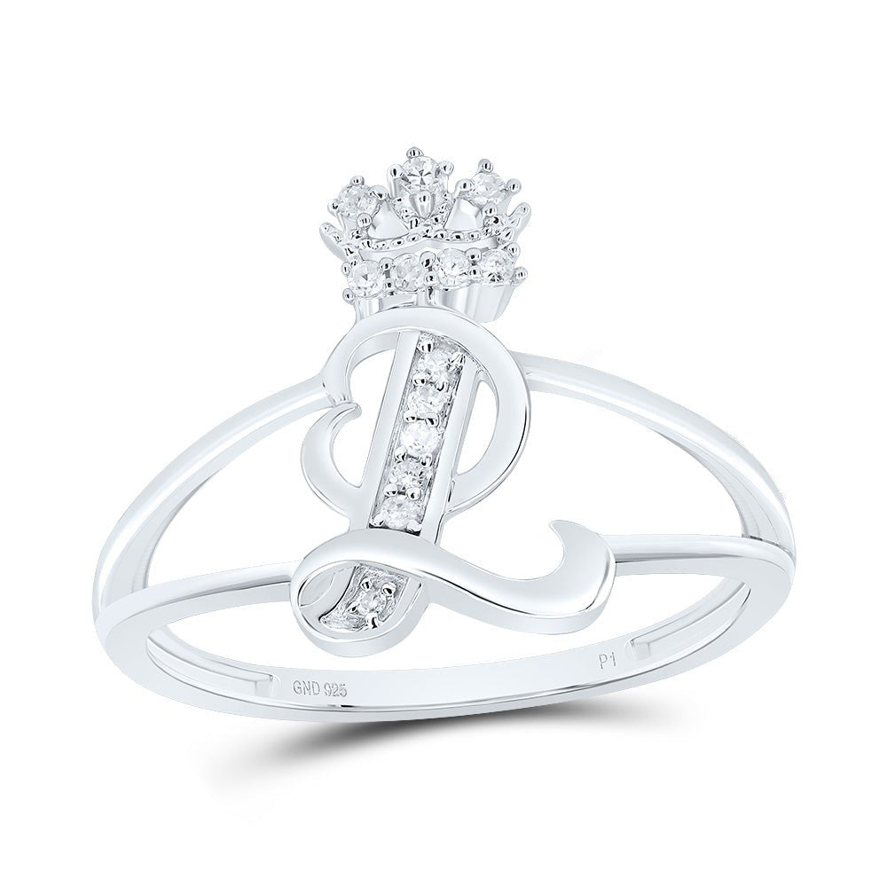 Sterling Silver Diamond Initial "L" Crown Women's Ring 1/12 Cttw - Splendid Jewellery
