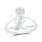 Sterling Silver Diamond Initial "L" Crown Women's Ring 1/12 Cttw - Splendid Jewellery