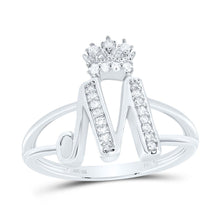 Load image into Gallery viewer, Sterling Silver Diamond Initial "M" Crown Women's Ring 1/8 Cttw - Splendid Jewellery