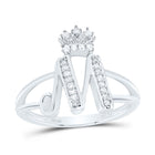 Sterling Silver Diamond Initial "M" Crown Women's Ring 1/8 Cttw - Splendid Jewellery