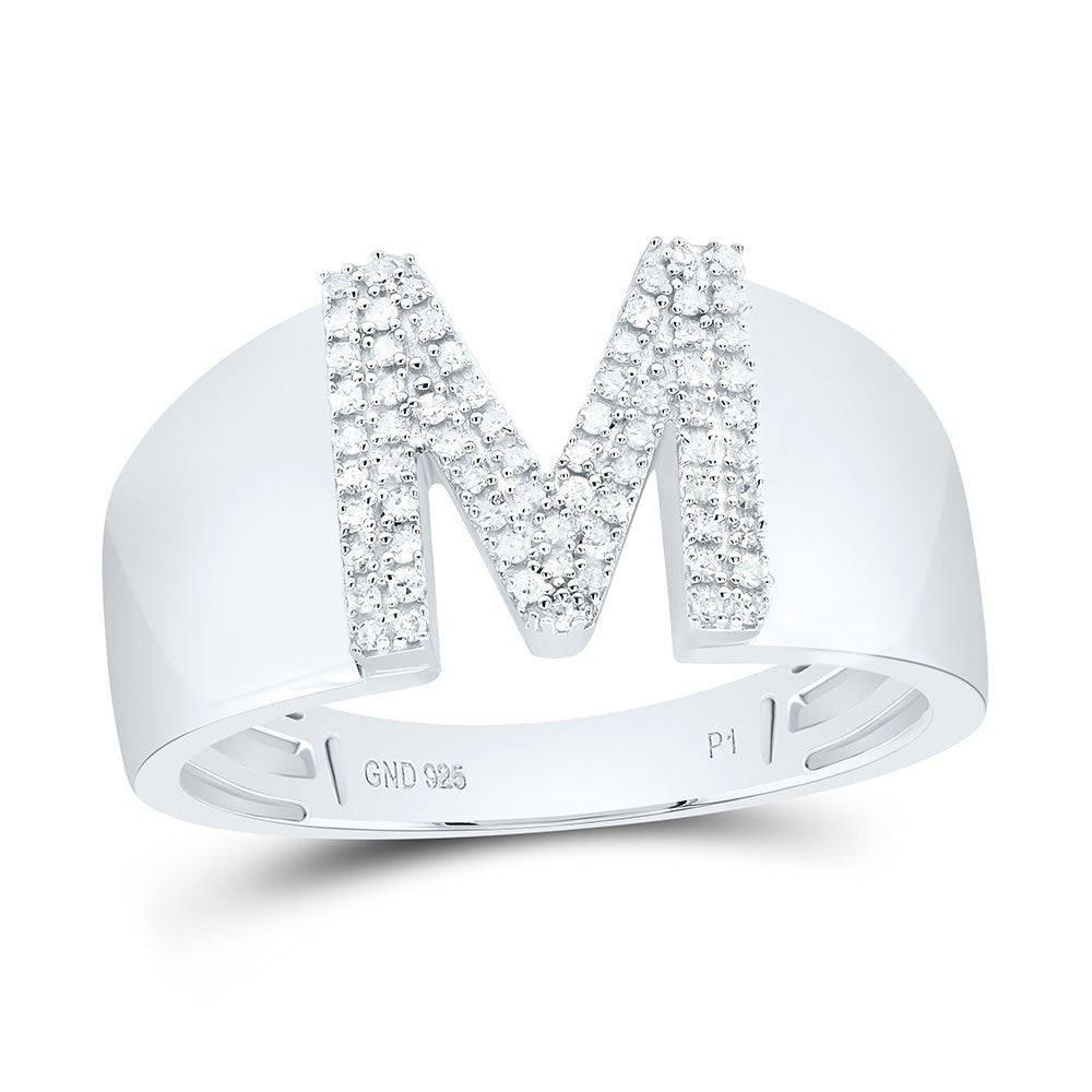 Sterling Silver Diamond Initial "M" Men's Ring 1/5 Cttw - Splendid Jewellery