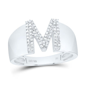 Sterling Silver Diamond Initial "M" Men's Ring 1/5 Cttw - Splendid Jewellery