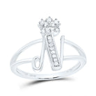 Sterling Silver Diamond Initial "N" Crown Women's Ring 1/12 Cttw - Splendid Jewellery