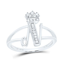 Load image into Gallery viewer, Sterling Silver Diamond Initial "N" Crown Women's Ring 1/12 Cttw - Splendid Jewellery
