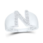 Sterling Silver Diamond Initial "N" Men's Ring 1/6 Cttw - Splendid Jewellery