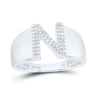 Sterling Silver Diamond Initial "N" Men's Ring 1/6 Cttw - Splendid Jewellery