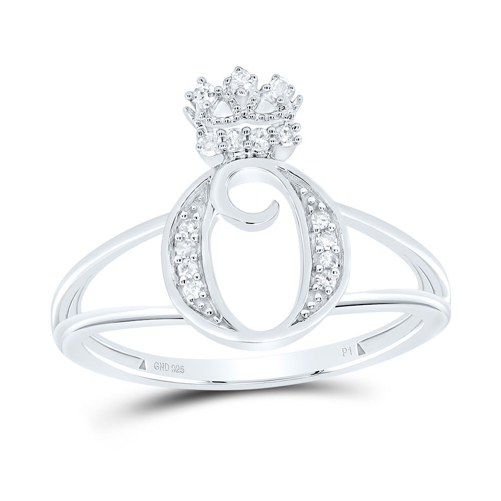 Sterling Silver Diamond Initial "O" Crown Women's Ring 1/10 Cttw - Splendid Jewellery