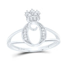 Sterling Silver Diamond Initial "O" Crown Women's Ring 1/10 Cttw - Splendid Jewellery