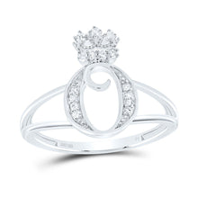 Load image into Gallery viewer, Sterling Silver Diamond Initial "O" Crown Women's Ring 1/10 Cttw - Splendid Jewellery